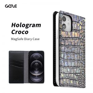 Hologram Croco MagSafe対応ダイアリーケース【ホログラム/クロコダイル型押し】